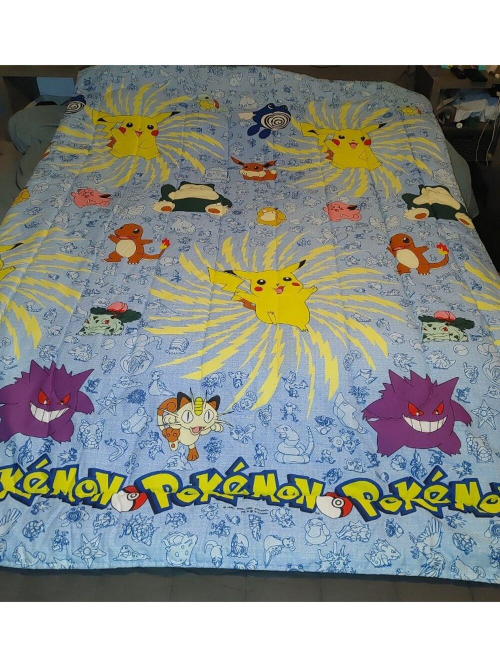 Pokemon Twin Comforter 1998 Vintage Pikachu Gengar Bulbasaur Charmander Blue